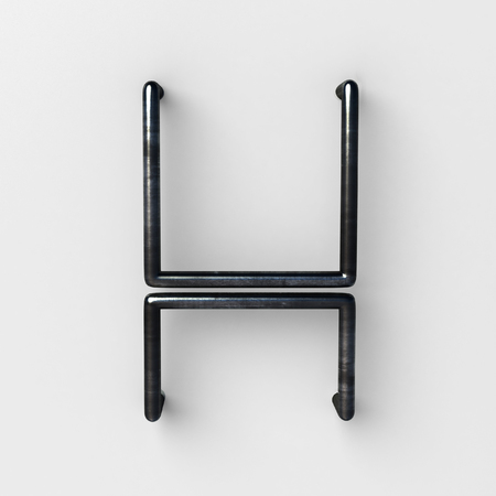 3d realistic Wire Font with shiny reflection and soft shadows. Letter H. 3d rendering isolated.の写真素材