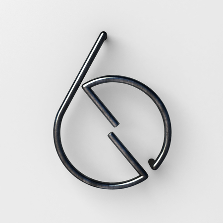 3d realistic Wire Font with shiny reflection and soft shadows. Number Six, 6. 3d rendering isolated.の写真素材