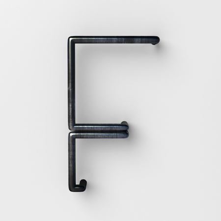 3d realistic Wire Font with shiny reflection and soft shadows. Letter F. 3d rendering isolated.の写真素材