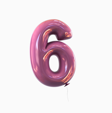 number Six - 6 balloon font. 3d rendering isolated on white background.の写真素材