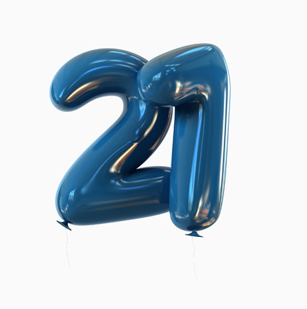 Twenty One. Number 21, Balloon Font isolated on white background. 3d renderingの写真素材