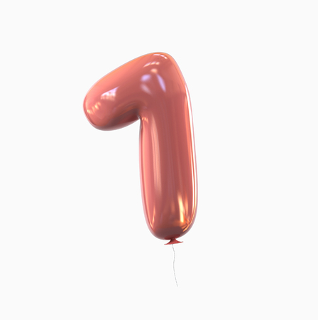 number One - 1 balloon font. 3d rendering isolated on white background.の写真素材