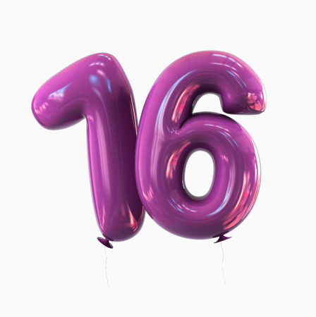 Sweet Sixteen - Number 16. balloon font. 3d rendering isolated on white background.の写真素材