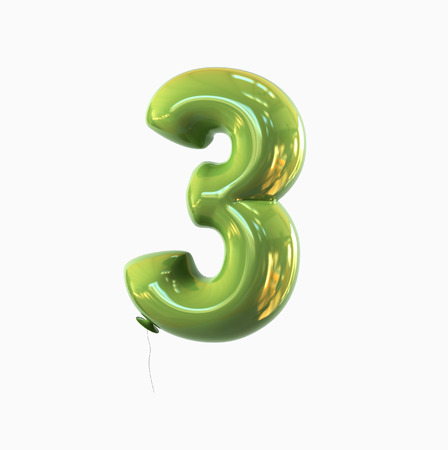 number three - 3 balloon font. 3d rendering isolated on white background.の写真素材