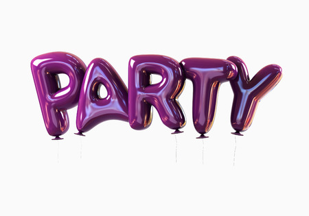 Party text from violet balloons template isolated. 3D illustration. Announcement and Celebration Posterの写真素材
