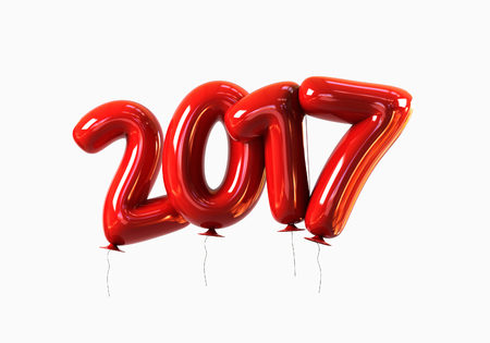 Red Helium 2017 Balloons with glossy reflections isolated. Happy New Year Concept. 3d renderingの写真素材