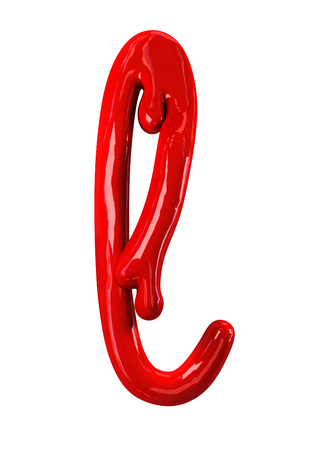 Leaky red alphabet Isolated on White background. Handwritten Cursive Small letter L. 3d renderingの写真素材