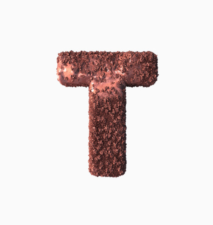 Choco Font Concept. Delicious Crispy T Letter. 3d rendering isolatedの写真素材