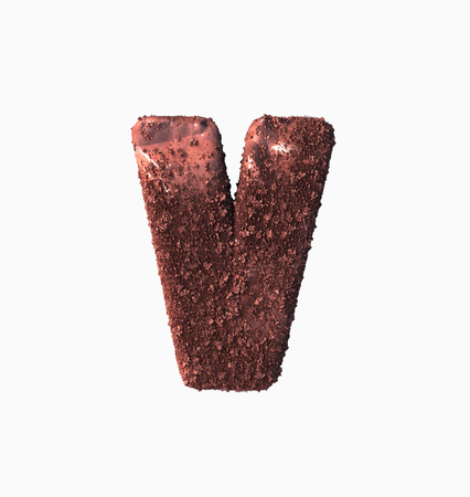 Choco Font Concept. Delicious Crispy V Letter. 3d rendering isolatedの写真素材
