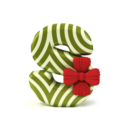Letter S decorated as Gift Box with Red Ribbon isolated on White Background. Font Concept with Xmas Color Scheme. 3d rendering illustrationの写真素材