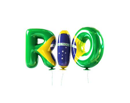 Rio symbol made of Balloons with the Colors of National Flag of Brazil. 3d rendering isolated on White Backgroundの写真素材