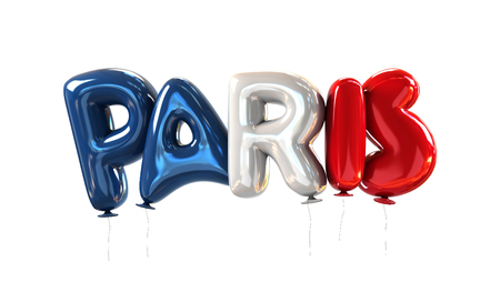 Paris Symbol made of Balloons with the Colors of National Flag of France. 3d rendering isolated on White Backgroundの写真素材