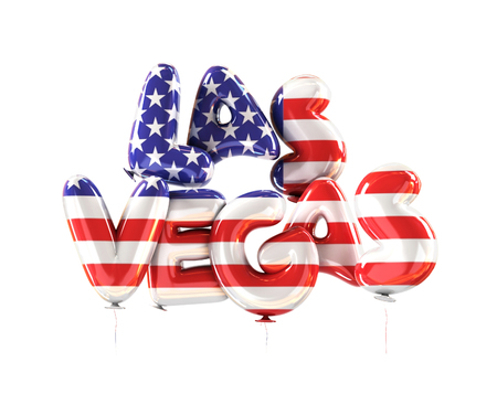 Las Vegas Symbol Made Of Balloons with Flag Colors Of United States of America. 3d Rendering isolated on White Background.の写真素材