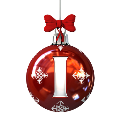 Red Christmas Ball Font. Letter I. 3d Rendering Isolated on White Background.の写真素材
