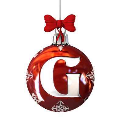 Red Christmas Ball Font. Letter G. 3d Rendering Isolated on White Background.の写真素材