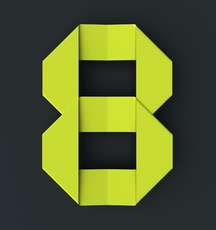 Origami paper font number 8. 3d rendering isolated on dark backgroundの写真素材