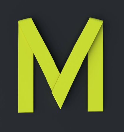 Origami paper font letter M. 3d rendering isolated on dark backgroundの写真素材