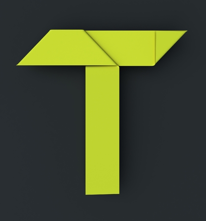 Origami paper font letter T. 3d rendering isolated on dark backgroundの写真素材