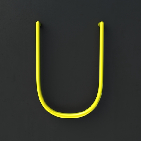 3d glowing Wire Neon Font with soft shadows on dark background. Letter U. 3d rendering isolated.の写真素材