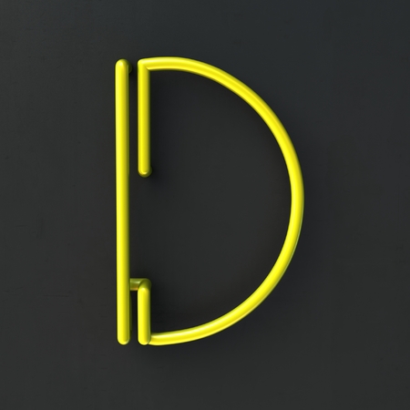 3d glowing Wire Neon Font with soft shadows on dark background. Letter D. 3d rendering isolated.の写真素材