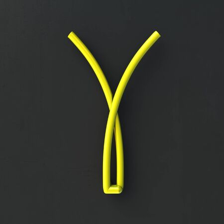 3d glowing Wire Neon Font with soft shadows on dark background. Letter Y. 3d rendering isolated.の写真素材