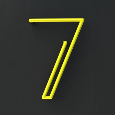 3d glowing Wire Neon Font with soft shadows on dark background. Number 7, Seven. 3d rendering...