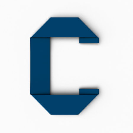 Origami Blue Paper Font. Letter C isolated on white background, with soft shadows. 3d renderingの写真素材