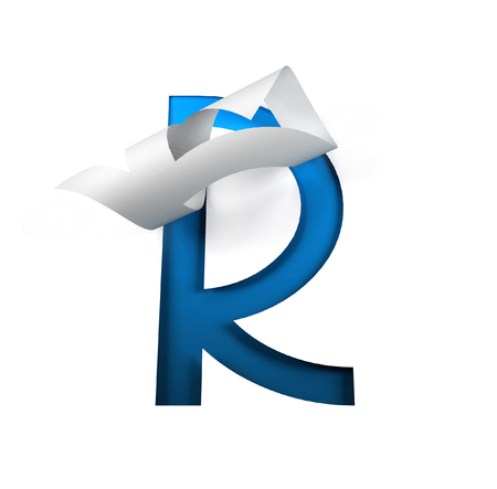 Curl Paper Font on cut out background. letter R. 3d renderingの写真素材