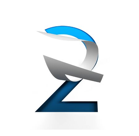 Curl Paper Font on cut out background. Number 2. 3d renderingの写真素材