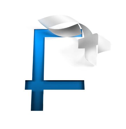 Curl Paper Font on cut out background. letter F. 3d renderingの写真素材