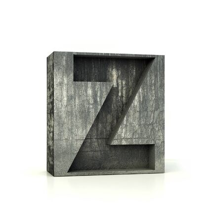 Concrete Font, Box Letter Z, Alphabet concept. 3d rendering isolated on whiteの写真素材