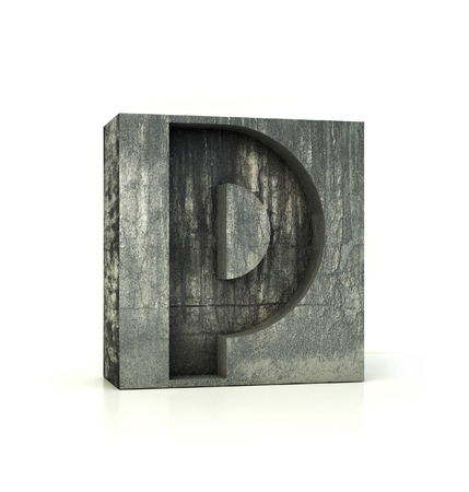 Concrete Font, Box Letter P, Alphabet concept. 3d rendering isolated on whiteの写真素材