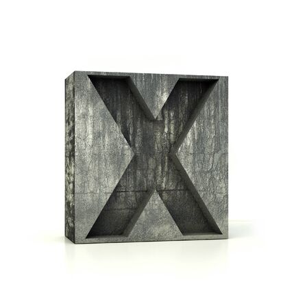 Concrete Font, Box Letter X, Alphabet concept. 3d rendering isolated on whiteの写真素材