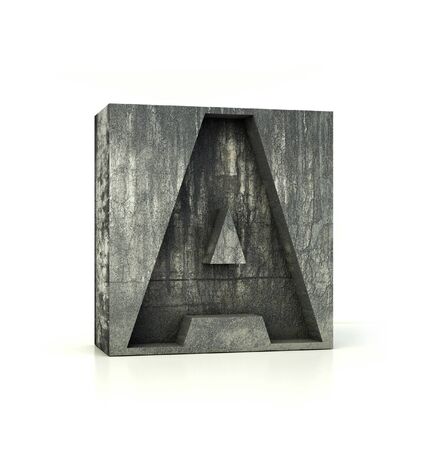 Concrete Font, Box Letter A, Alphabet concept. 3d rendering isolated on whiteの写真素材