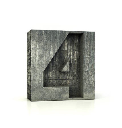 Concrete Number 4, Four. 3d rendering isolated on white.の写真素材