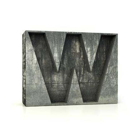 Concrete Font, Box Letter W, Alphabet concept. 3d rendering isolated on whiteの写真素材