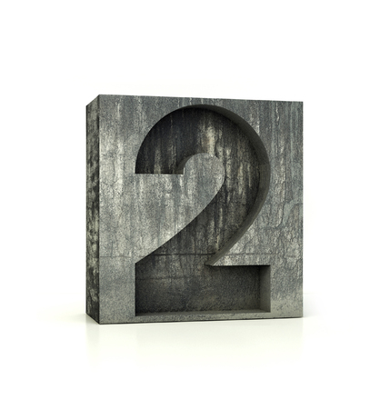 Concrete Number 2, Two. 3d rendering isolated on white.の写真素材