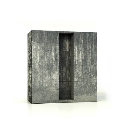 Concrete Font, Box Letter I, Alphabet concept. 3d rendering isolated on whiteの写真素材