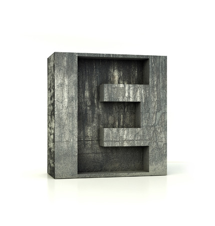 Concrete Font, Box Letter E, Alphabet concept. 3d rendering isolated on whiteの写真素材