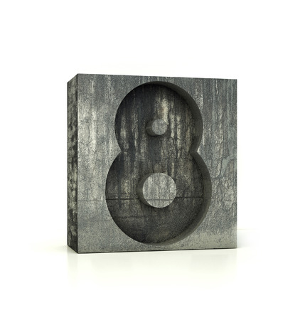 Concrete Number 8, Eight. 3d rendering isolated on white.の写真素材
