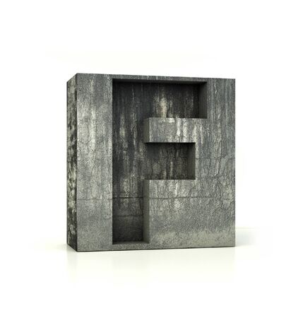 Concrete Font, Box Letter F, Alphabet concept. 3d rendering isolated on whiteの写真素材