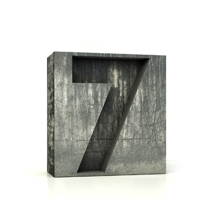 Concrete Number 7, Seven. 3d rendering isolated on white.の写真素材