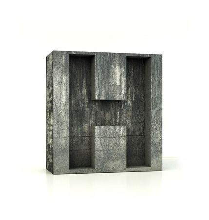 Concrete Font, Box Letter H, Alphabet concept. 3d rendering isolated on whiteの写真素材