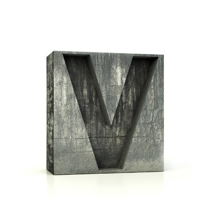 Concrete Font, Box Letter V, Alphabet concept. 3d rendering isolated on whiteの写真素材
