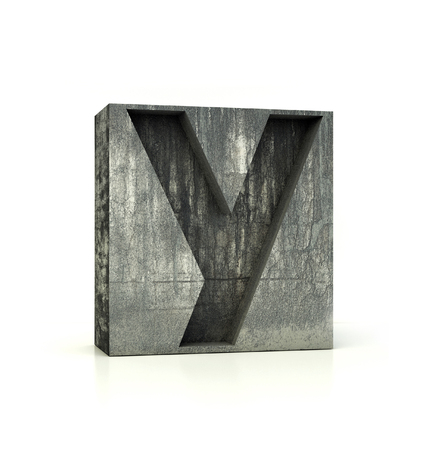 Concrete Font, Box Letter Y, Alphabet concept. 3d rendering isolated on whiteの写真素材