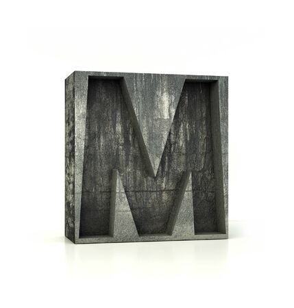 Concrete Font, Box Letter M, Alphabet concept. 3d rendering isolated on whiteの写真素材