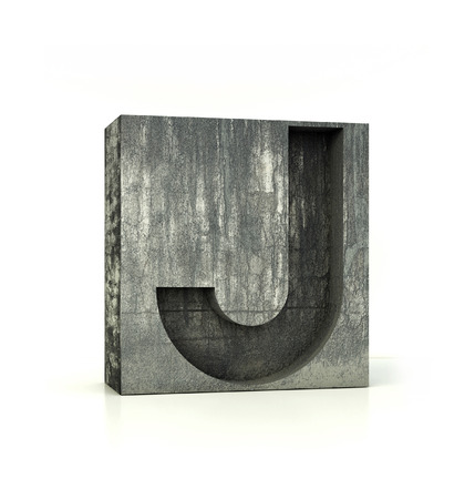 Concrete Font, Box Letter J, Alphabet concept. 3d rendering isolated on whiteの写真素材
