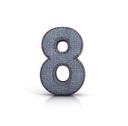 Number 8, Denim - Jeans Font. 3d illustration isolated on white.の写真素材