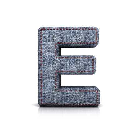 Letter E, Denim - jeans Font. 3d illustration isolated on white.の写真素材