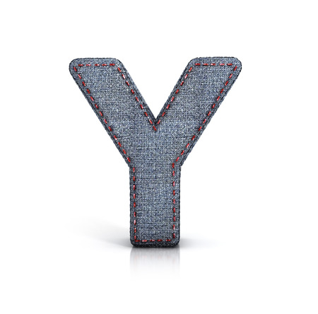 Letter Y, Denim - jeans Font. 3d illustration isolated on white.の写真素材